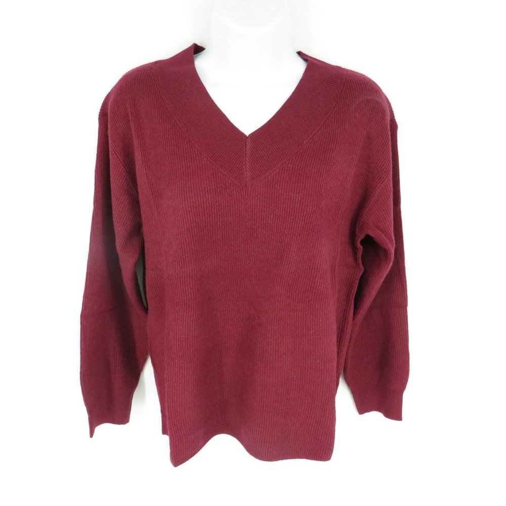 Nine West Women's V-Neck Ribbed Wine Sweater XXL NWT $49